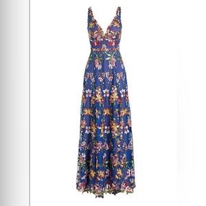 Marchesa Notte Floral Embroidered A-Line Gown